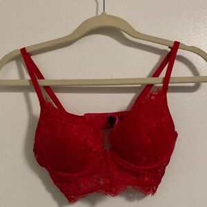 La Senza Hello Sugar red lace plunge bra 34A